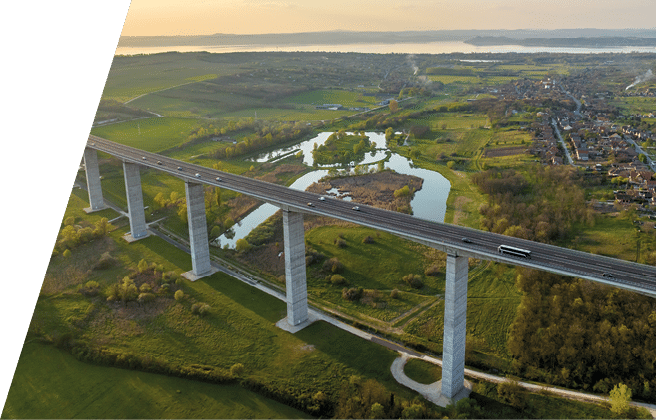 Hungary - Aerial view of Koroshegy Viaduct in Balaton at sunset time with amazing colors